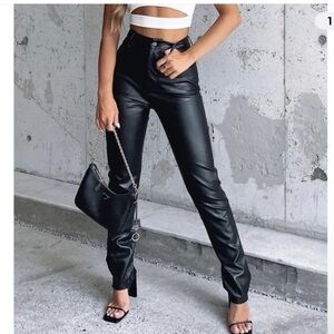 White Fox Faux Leather Pants Womens size S Black High Waist